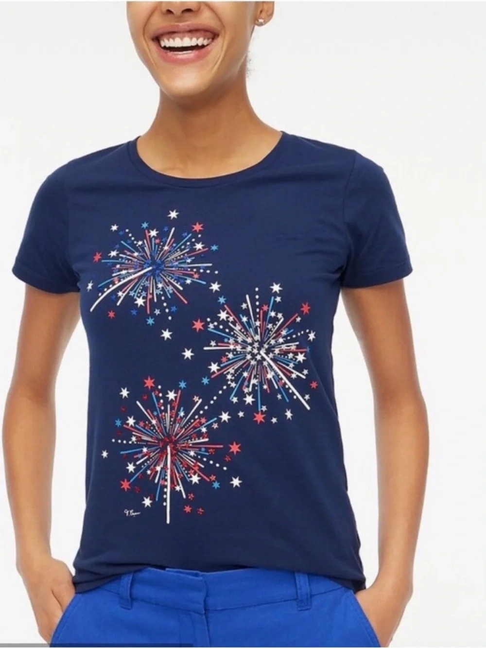 J Crew Navy Blue Firework Graphic Tee
